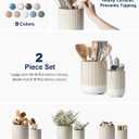 LE TAUCI Utensil Holder for Kitchen Counter, 7.3"+5.4" Fluted Ceramic Utensil Crock Organizer for Countertop, Heavy Large Holder for Spatulas, Spoons, Set of 2, Warm White Glaze