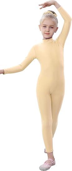 YgneeDom Kids Girls One Piece Spandex Unitards, Long Sleeve Turtleneck Unitard, Full Body Catsuit, Dance Leotard Costumes Size L