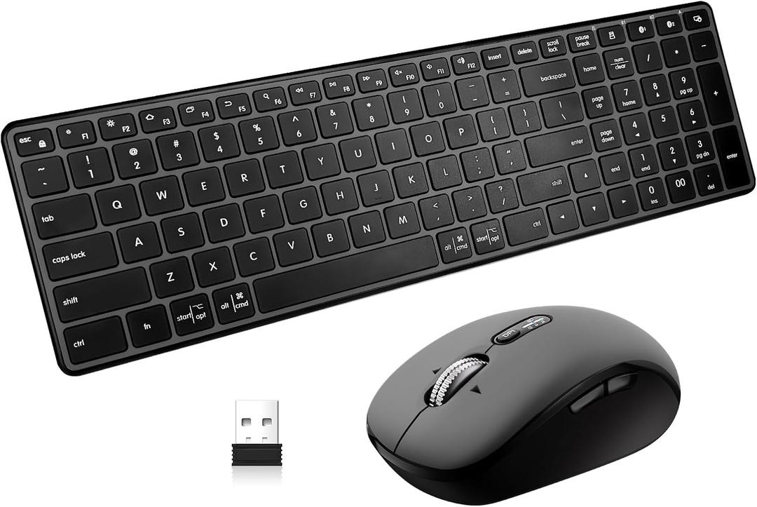 Wireless Bluetooth Keyboard and Mouse Combo (USB + Dual BT) | , Multi-Device Slim Keyboard and Mouse Set Compatible for Windows, Mac,PC Laptop iPad Tablet - QWERTY