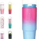 DLOCCOLD 30 oz Stainless Steel Tumbler with Straw & Handle, Insulated Double Walled Water Bottle for Home, Office, Car, Leak Proof, Reusable Cup with Flip Straw for Women Men, Cupholder Friendly (pinkpurple)