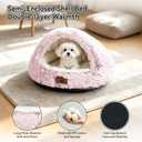 YooxArmor Washable Dog Bed, Windproof Round Hooded Cat Bed Cave for Small Medium Pets, Self Warming Anti-Anxiety House with Fluffy Cover (Pink-S)