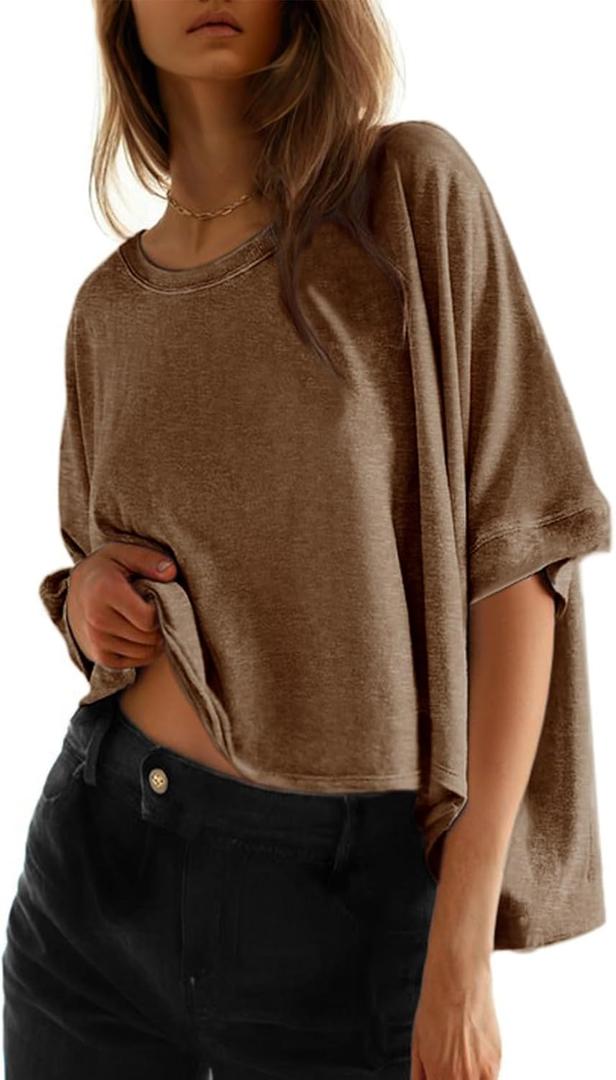 Dokotoo Summer Shirts 2025 Womens Solid T Shirts for Women Loose Oversized Tops Basic Tee (Medium)