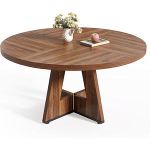 LITTLE TREE Round Dining Table for 4-6 People, 47 Inches Dining Room Table with Wooden Pedestal Base, Brown Dinner Tables, Circle Kitchen Tables for Dining Room, Kitchen, Living Room(Table Only)