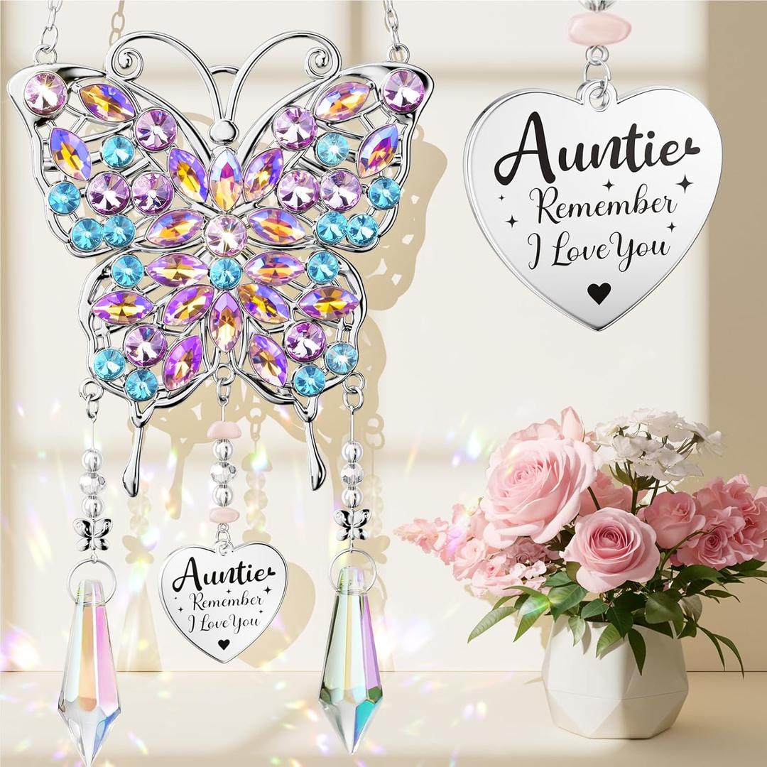 Aunt Gifts from Niece Nephew, Mothers Day Aunt Gifts for Auntie Gifts, Best Aunt Gifts Aunt Birthday Gifts for Auntie, Best Auntie Butterfly Crystal Sun Catcher Indoor Window Hanging