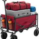 NEWBULIG Collapsible Wagon Cart, 330lbs Capacity, Red | 102L Lightweight Portable, Heavy Duty, Detachable Brake Wheels, Adjustable Handle for Beach Sports Camping Shopping Yard