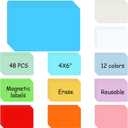 Ctosree 48 Pcs Dry Erase Magnetic Labels 4 x 6 Inch, Dry Erase Magnets Reusable Magnetic Magnets Name Tags Blank Multipurpose Colorful Stickers Strips for Whiteboard Locker School Office (Mixed Color)
