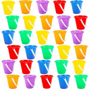 30 Packs 5 Inch Sand Buckets Colorful Durable Plastic Beach Buckets with Handles for Summer Beach Sandbox Pool Party