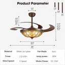 Ceiling Fans with Lights - 48" Retractable Ceiling Fan with Remote, App Control, 6 Speeds Reversible, LED Dimmable, Quiet Fandelier for Bedroom, Living Room (Art Nouveau, Brown)