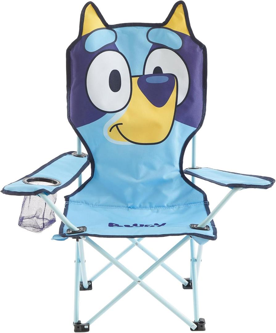 Bluey Kids Folding Camp Chair, Portable Outdoor/Indoor Chair with Carry Bag, Cup Holder, High Back, Lightweight & Durable for Ages 3+, 29.1"h X 15"w X 14.5"d