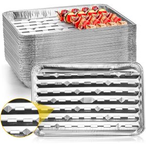 Yesland 30 Pack Disposable Aluminum Pans with Perforated Bottom for Air Circulation  13.4 x 9 x 1.1 Inch Food Containers, Aluminum Sheet Pans for Cooking, Baking, Heating, Storing, Meal Prep, Takeout
