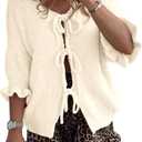 Saodimallsu Womens Tie Front Bow Cardigan Sweaters Lightweight Knit Ruffle Half Sleeve 2025 Trendy Jacket (Small, Apricot)