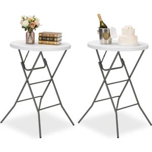32" Round Folding Table, Portable Bar Height Folding Table with Detachable Legs, Round Foldable Table with HDPE Top for Standing Parties, Balcony, Event, Indoor Outdoor Use (White, 2 Pack)