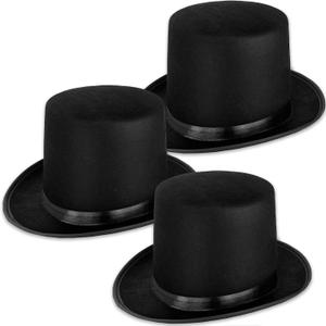3 Pack Black Felt Top Hats for Kids,Magician Hat Costume,Tall Victorian Tuxedo Costume Hat for Halloween Dress up Cosplay Party Accessories
