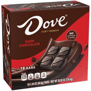 DOVE Dark Chocolate Candy Bars, Full Size Candy Bars, Suitable for Snacking, Parties, and Gift Baskets, 1.44 oz (Pack of 18)