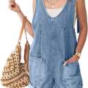 Glamaker Womens Summer Denim Romper Overall Shorts Casual Sleeveless V Neck Jean Romper Denim Outfit Short Jumpsuits 2025 (Medium)