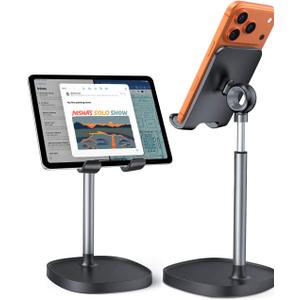 LISEN Cell Phone Stand Adjust for iPhone Phone Holder for Desk, Office Desk Accessories PC Gaming Gifts for Her Essentials Kitchen Gadgets Fit Telephone OtterBox Case Switch iPad Air Tablet 4-10 in (BLACK)