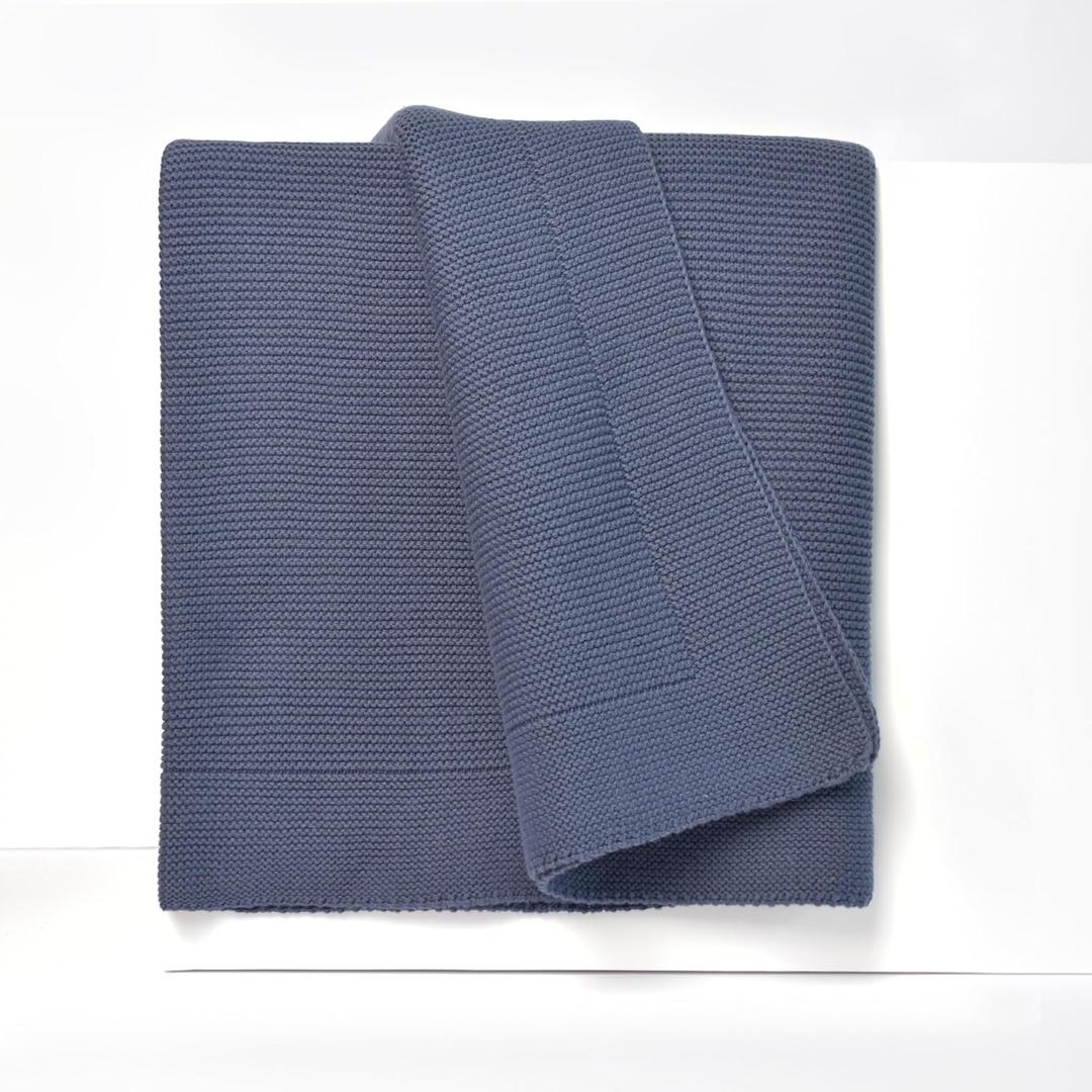 100% Cotton Knitted Throw Blanket – Oeko-TEX® Certified, Breathable & Soft, 50" x 60" – Substantial All-Season Blanket for Couch, Bed, Home Décor and Gifting - 2 lb (Blue)