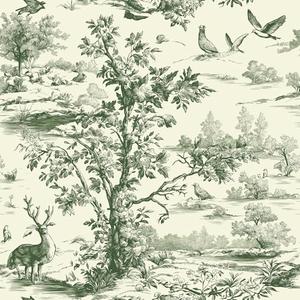Livelynine 17.5x276 Nature Wallpaper Stick and Peel Trees Animals Green Plants French Country Landscape Wallpaper for Bedroom Bathroom Wall Murals Sage Green Pattern Contact Paper Renter Friendly