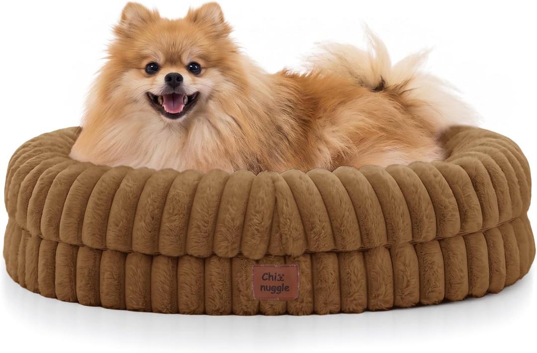ChiXnuggle Orthopedic Dog Bed, Washable Cover, Faux Fur Bolster Pet Couch | Waterproof, Egg Crate Foam, Non-Slip Bottom,for Small Medium Dogs, Brown,30*24*7, Dog Sofa, Puppy Bed