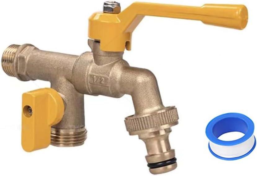 Outdoor Water Faucet, Wall Mounted Garden Water Faucet with Two 3/4 inch Brass Ball Valves Water Tap Splitter for Outdoor,Garden,Home, Balcony, Hose Connector