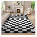 Ophanie Checkered Black & White Rug for Living Room Bedroom, Fluffy Soft Cute Fuzzy Area Rugs, Shag Plush Shaggy Bedside Floor 6x9 Furry Carpet for Kids Baby Teen Dorm Nursery Home Decor Aesthetic