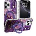 iPhone 17 Pro Case - Wireless Charging Compatible - Integrated Multi-Functional Kickstand - Protective Phone Case with Trendy Cute Designs for Women - Royal Purple Marbling