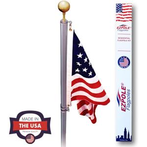 Ezpole Defender Inground Flag Pole Kit For Outdoors Heavy Duty-Winds To 130 Mph. Dual Flag Pole Holder For Outside House-Made In USA-Home Camper-Includes Pole Flag Ground Sleeve Hardware (17 Ft.)