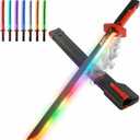 RGB Light Up Saber Toy with Smoke Mist Effect, 7 Color Neon Lightsaber, Sound Effects and Impact Sensing, USB-C Rechargeable Toy Sword for Kids, 31.5 Inch, Large