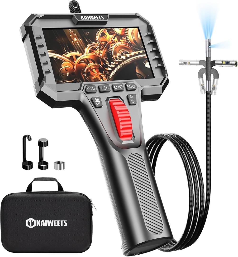 Dual Lens Two-Way Articulating Borescope Camera with Light, 0.25in Slim Probe, Industrial Endoscope Inspection Camera with Light, 5.3FT Flexible Snake Scope for Automotive, HVAC and Aircraft Mechanics