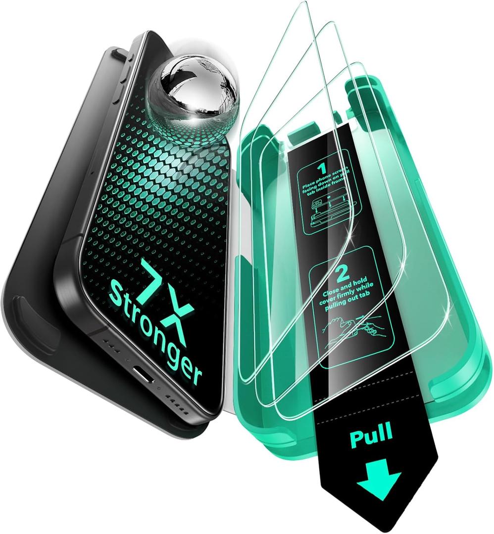 ESR 3 Pack 9H+ Glass for iPhone 16 Pro Max Screen Protector, [Military Grade Shatterproof & Longest Durable] Armorite Ultra-Tough Tempered Glass with UltraFit Tray