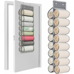 Over The Door Hoodie Organizer, Double Sided Holds 16 Hoodies, Gray Hanging Storage with 2 Hooks and Rope for Door Closet Cabinet Use, Ideal for Dorm Rooms, Bedroom, Small Spaces (34.6 Inch, Grey)