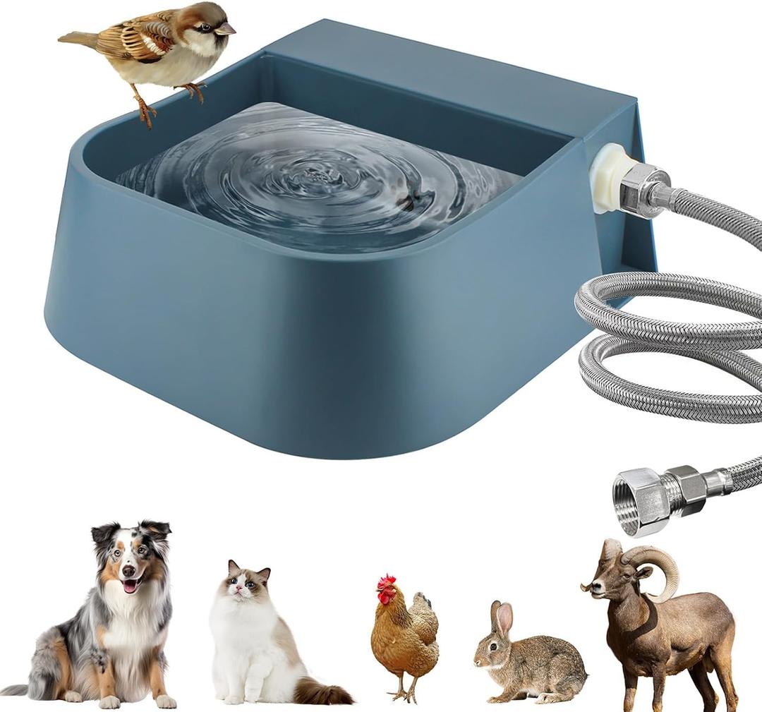Automatic Dog Water Dispenser Outdoor 68OZ Auto Fill Dog Water Bowl for 3/4’’ GHT Male Faucet Easy Clean Pet Waterer with 5ft Water Hose