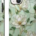 Aesthetic Cases for iPhone 15 Plus/14 Plus, Vintage Magnolia Flowers, Hard Hybrid 2-Layer Protective Cover for Women Girls