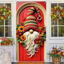 2 x Autumn Door Banner Set 35x71 Inch Home Porch Decoration Fall Gnome Sunflower Pumpkin Floral Wreath Front Door Wall Hanging Party Holiday Outdoor Decoration