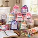 Sanwuta 60 Pcs Mother's Day Christian Drawstring Gift Bags Bulk Church Gifts Floral Inspirational Religious Bible Verse Candy Bags for Women Mom Mother's Day Party Favors
