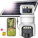 No WiFi Security Camera, 4G LTE Cellular Security Camera, 2K Solar Cellular Cam HD Dual Lens 360 Pan Tilt, Color Night Vision, PIR Motion Detection, IP66 Waterproof with Pre-Installed SIM