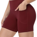 Biker Shorts Women with Pockets - 8''/5''/3'' High Waisted Yoga Workout Gym Spandex Tummy Control Shorts Size Extra Large , Maroon 