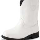 DREAM PAIRS Toddler Little Boys Girls Cowboy Boots Kids Western Square Toe Riding Mid Calf Boots (White), Size: 8 Toddler
