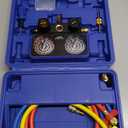 Orion Motor Tech AC Gauge Set, 3-Way AC Manifold Gauge Set for R410A R32 R22 R454B Refrigerant with 5ft Hoses, A/C Gauge with R410 R12/R22 Safety Valves R410A R32/R454B Adapters Valve Core Wrench