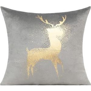 Gray Gold Christmas Decorations Throw Pillow Covers Cases 18X18 Winter Xmas Indoor Home Holiday Décor Ornaments Velvet Navidad Cushion for Sofa Reindeer