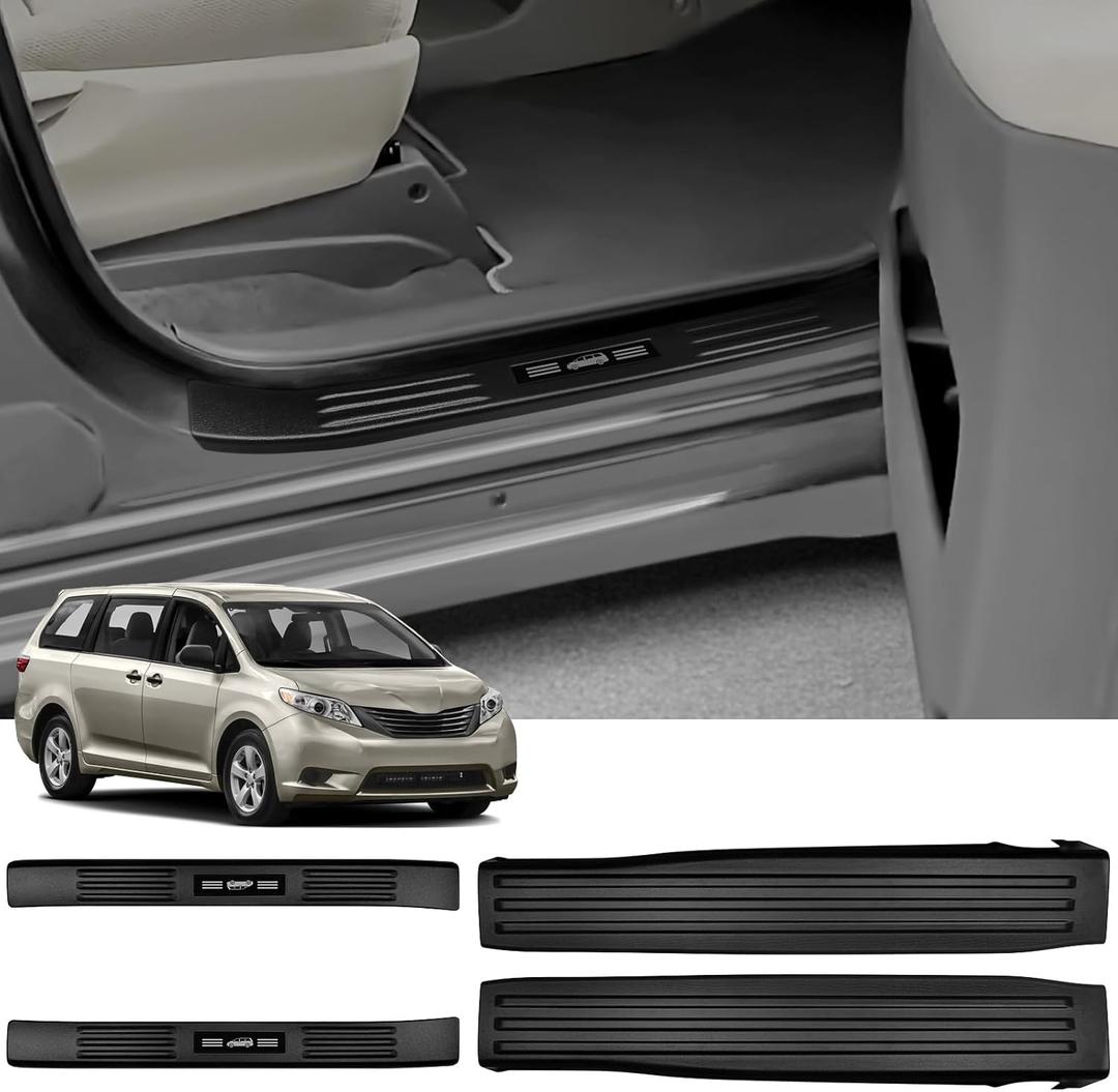 ZZEQYG 4 Pcs ABS Carbon Fiber Door Sill Protector Compatible with Toyota Sienna 2015 2016 2017 2018 2019 2020 Accessories Door Sill Guards Trim