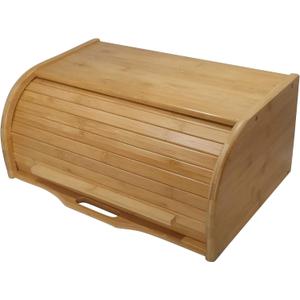 Large bread box bread basket wooden box storage boxes kitchen counter organizer, roll top breadbox. bread boxes for kitchen countertop. Bamboo wooden boxes. (Natural)