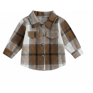 Douhoow Toddler Boys Fall  Plaid Flannel Baby Boy Jacket Button Down Shirt Festival Clothes (Khaki, 6-12 Months)