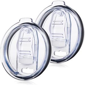 Tumbler Lid Replacement 2 Pack for 20 oz Tumblers - Compatible with Yeti Rambler & More 3.2" Mugs, Spill Proof and Splash Resistant Crystal Clear Sliding Lids, BPA-Free, Straw Friendly