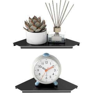 MKO Small Wall Mounted Floating Corner Shelves Metal Black Pack of 2 (8 in)