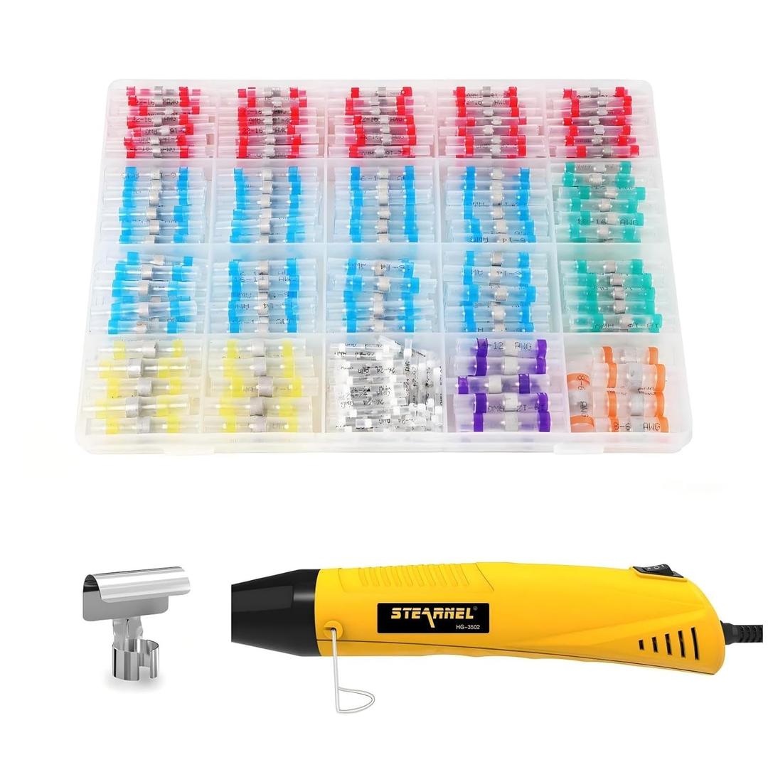 400PCS Solder Seal Wire Connectors with Heat Gun, Solder Stick Wire Connectors Solderstick Waterproof Wire Electrical Connector Kit for Marine (26-6 Gauge)