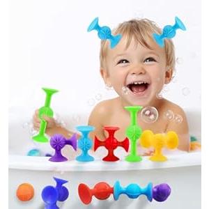 Suction Bath Toys for Baby, 12 Piece Starter Set Suction Cup Toys Preschool Sensory Fidget Toys for Toddlers 1-3 4-8 | No Hole Bath Toy | BPA Free Bath Toys (Large Size)