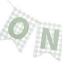 Sage Green Gingham One High Chair Banner - Green Gingham First/1st Birthday Decoration, Boy/Girl First/1st Birthday Highchair Banner