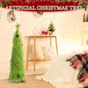 3 ft Lime Green Furry Christmas Tree Decoration Artificial Whimsical Mini Christmas Tree and Star Topper and Ball Ornaments Small Tabletop Decor for Xmas Living Room Table Decoration