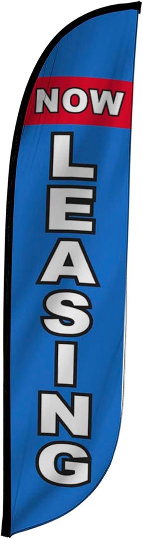 LookOurWay Feather Flag Banner - 12 Feet Tall Advertising Flags for Outside Business and Events Promotion - Swooper Flag Only - Real Estate Flags - Now Leasing Blue (10M1200306)